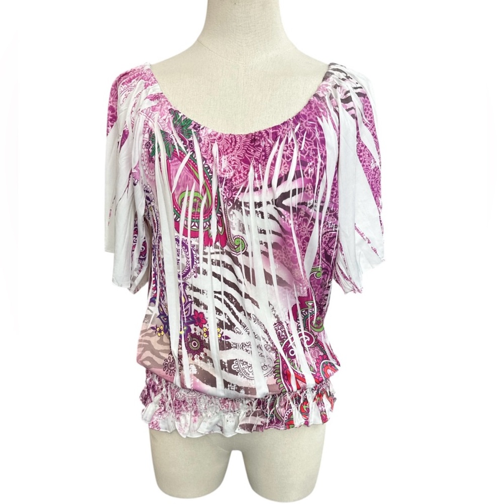 Simply Irresistible Pink and‎ White Patterned Blouse Womens Size XL (E5)